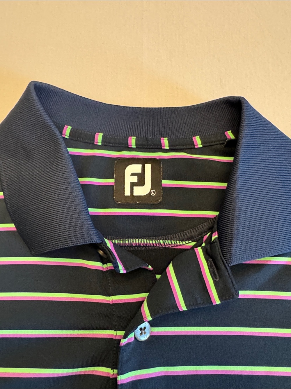 FootJoy Navy Polo with Pink and Lime Stripes
